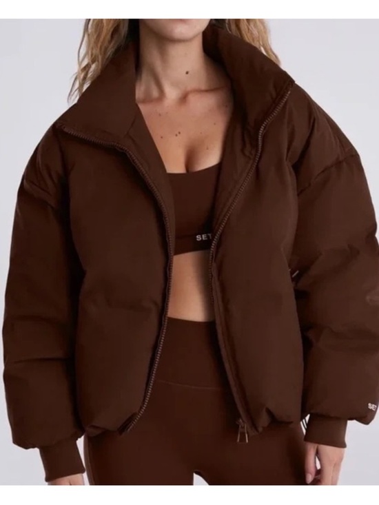 SET Active Jackets & Blazers - SET Active Oversized Puffer Jacket Brown Small Coat Coco Poly Zip